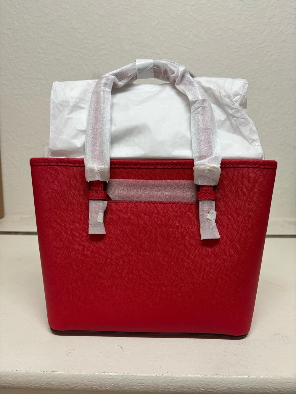 Michael Kors Red Saffiano Tote with Gold Hardware